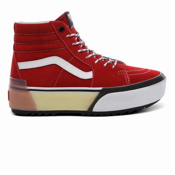 Női Vans SK8-Hi Stacked Magasszárú Cipő VA6872094 Piros/Fehér